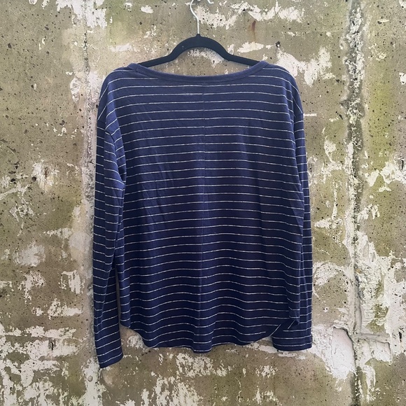 Gap Women's Linen-Blend Long-Sleeve Boatneck T-Shirt / Top, Navy Blue / Grey, S - Picture 5 of 10